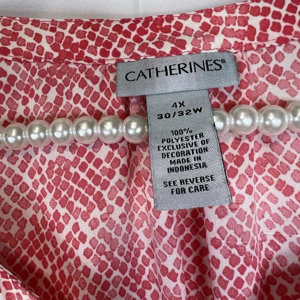 Catherines Women’s 4X Pink Geometric Beach Summer Preppy Boho Mature Blouse - Picture 10 of 10